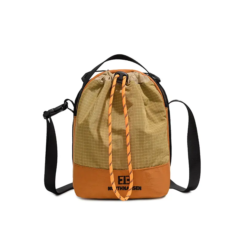 Fashionable Orange Brown Crossbody Phone Bag with Drawstring Closure - Image 3