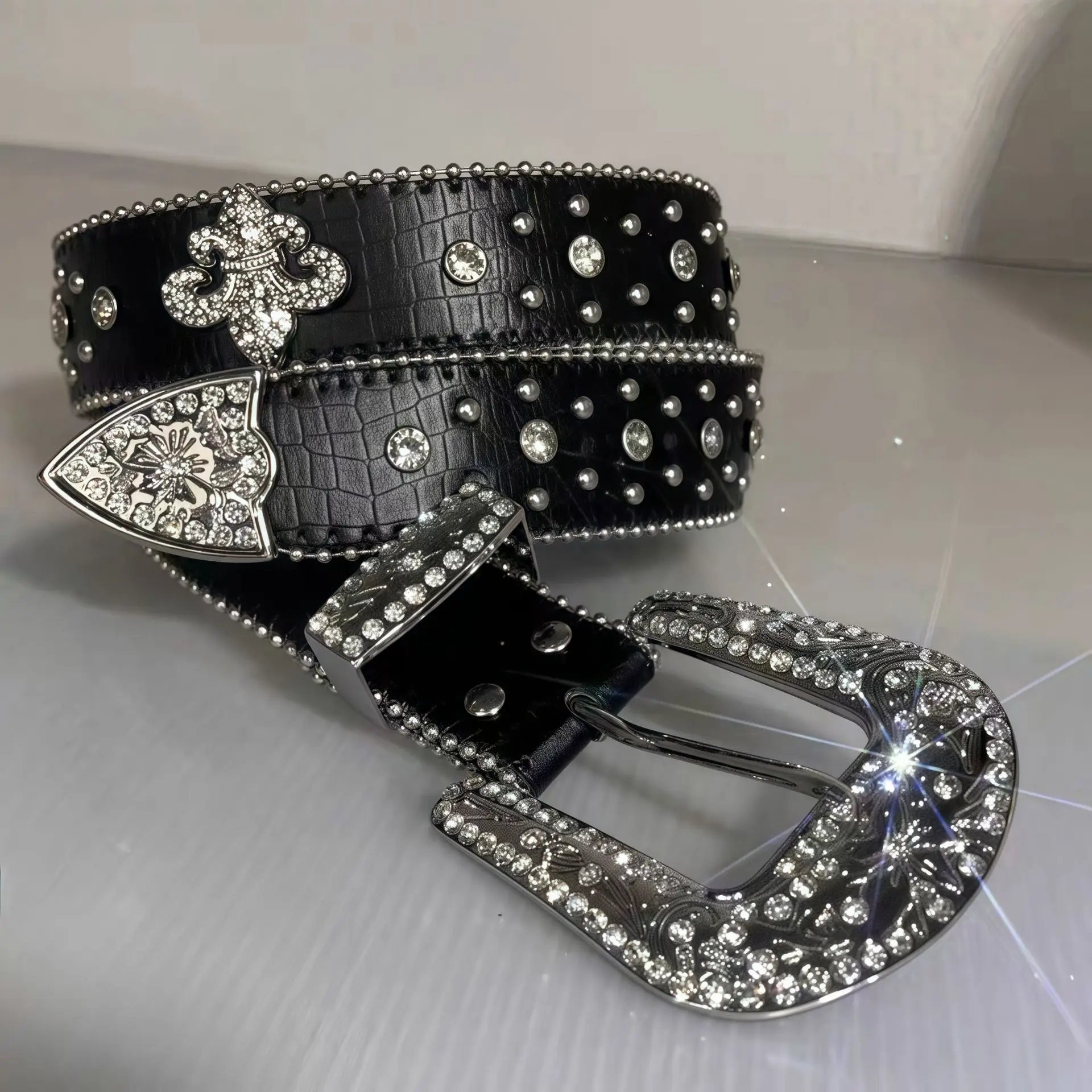 Diamond Encrusted Black Belt Cross Mirror Hot Style - Image 4