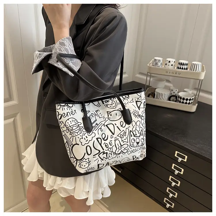Women Graffiti Canvas Shoulder Bag Literary Large Capacity — feature 10