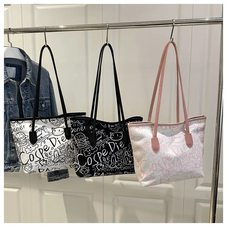 Women Graffiti Canvas Shoulder Bag Literary Large Capacity — feature 23