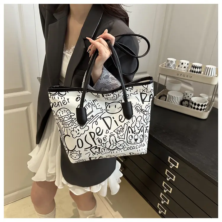 Women Graffiti Canvas Shoulder Bag Literary Large Capacity — feature 8