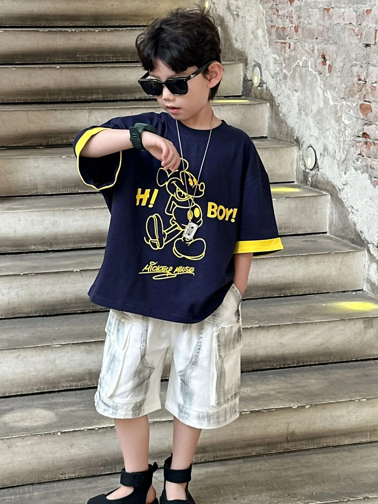 Boys Navy Hi Furry Bear T-Shirt Shorts Set