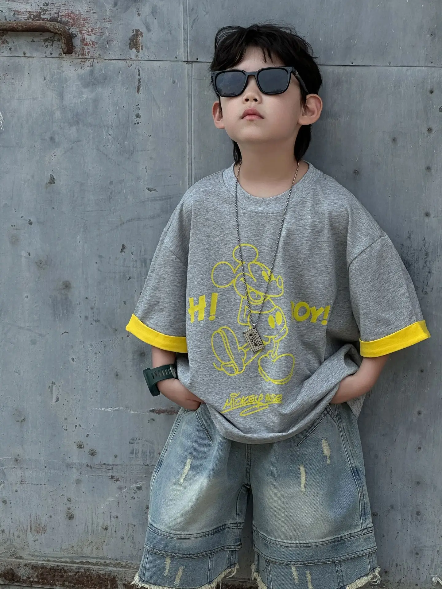 Boys Navy Hi Furry Bear T-Shirt Shorts Set