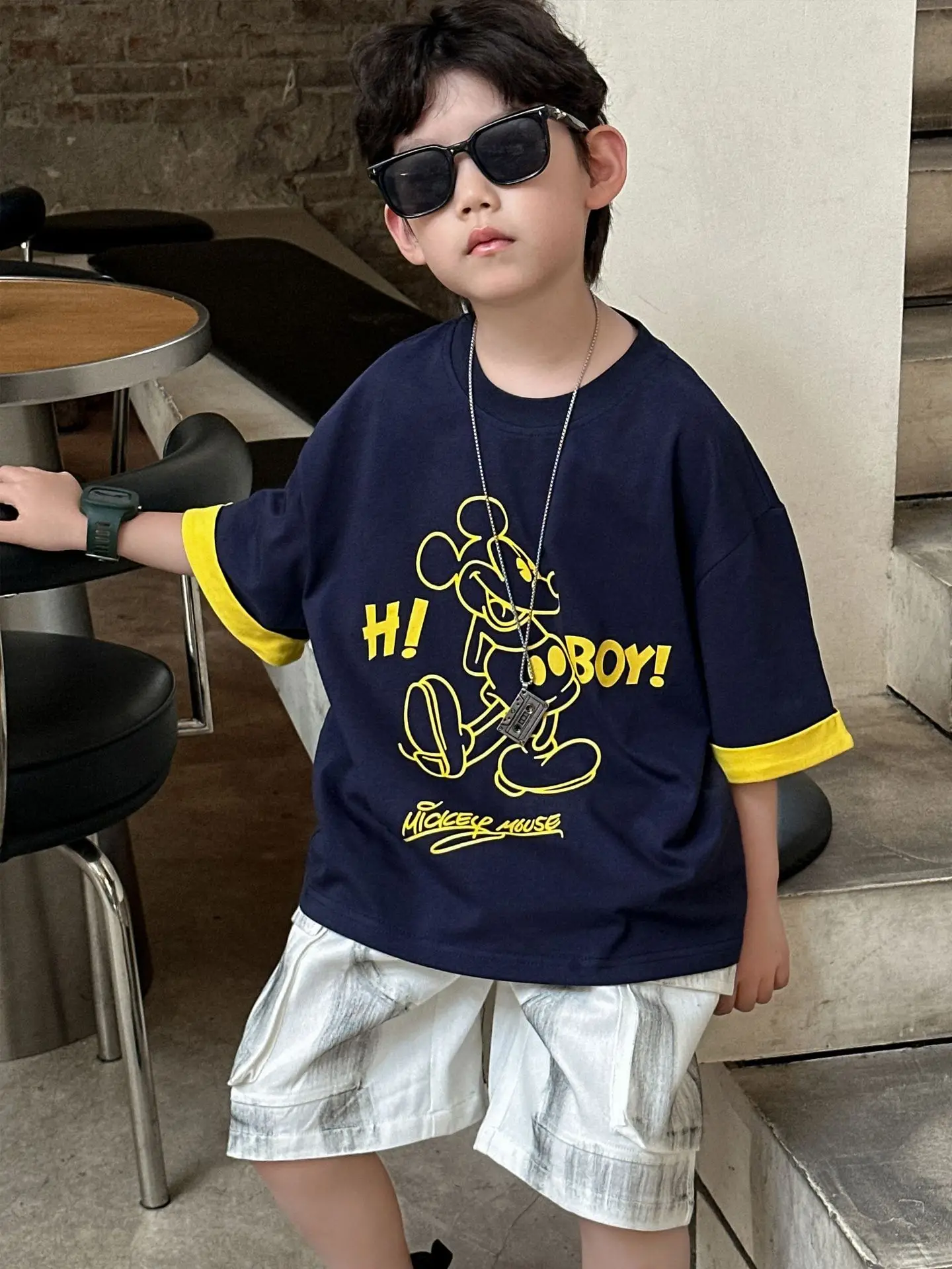 Boys Navy Hi Furry Bear T-Shirt Shorts Set