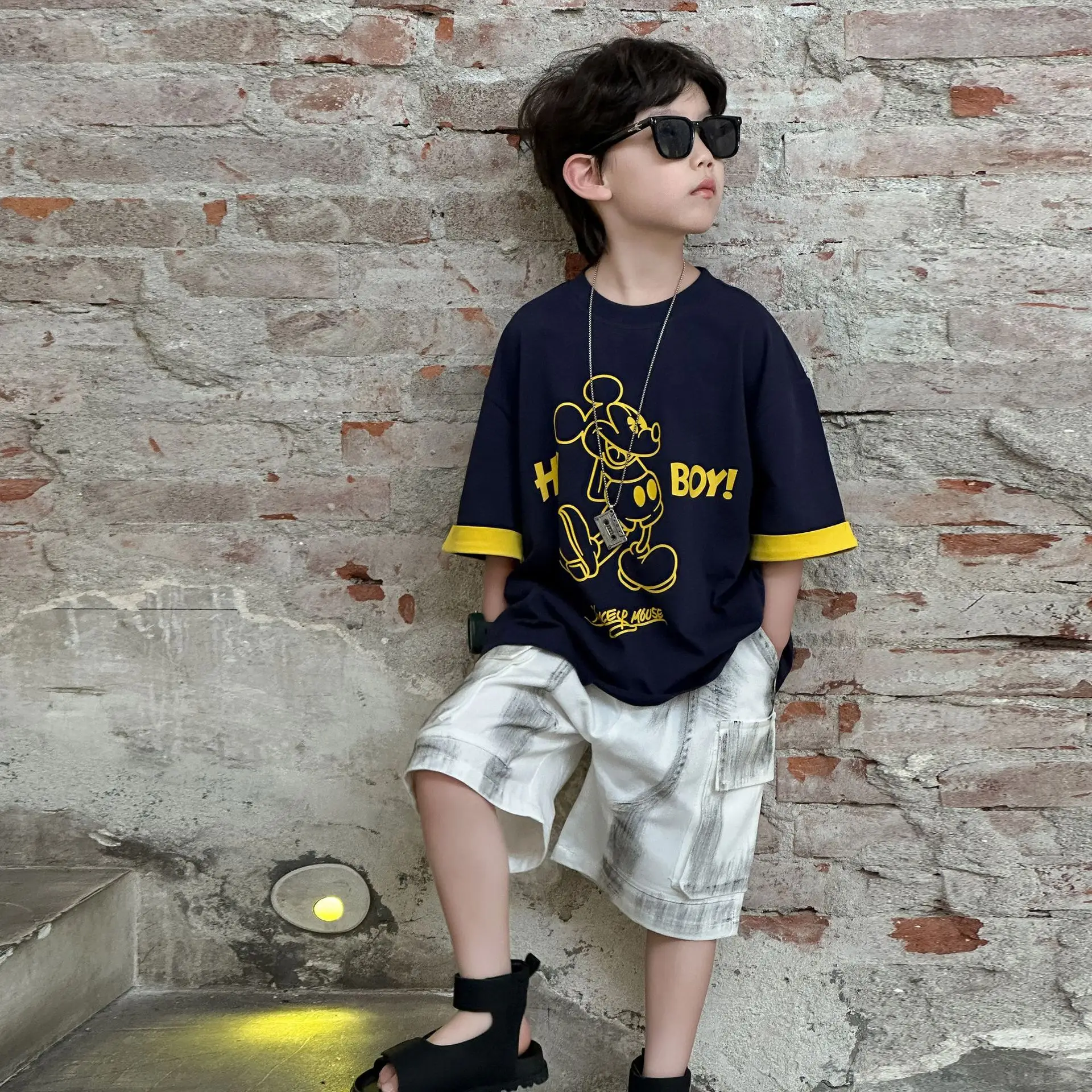 Boys Navy Hi Furry Bear T-Shirt Shorts Set — feature 11