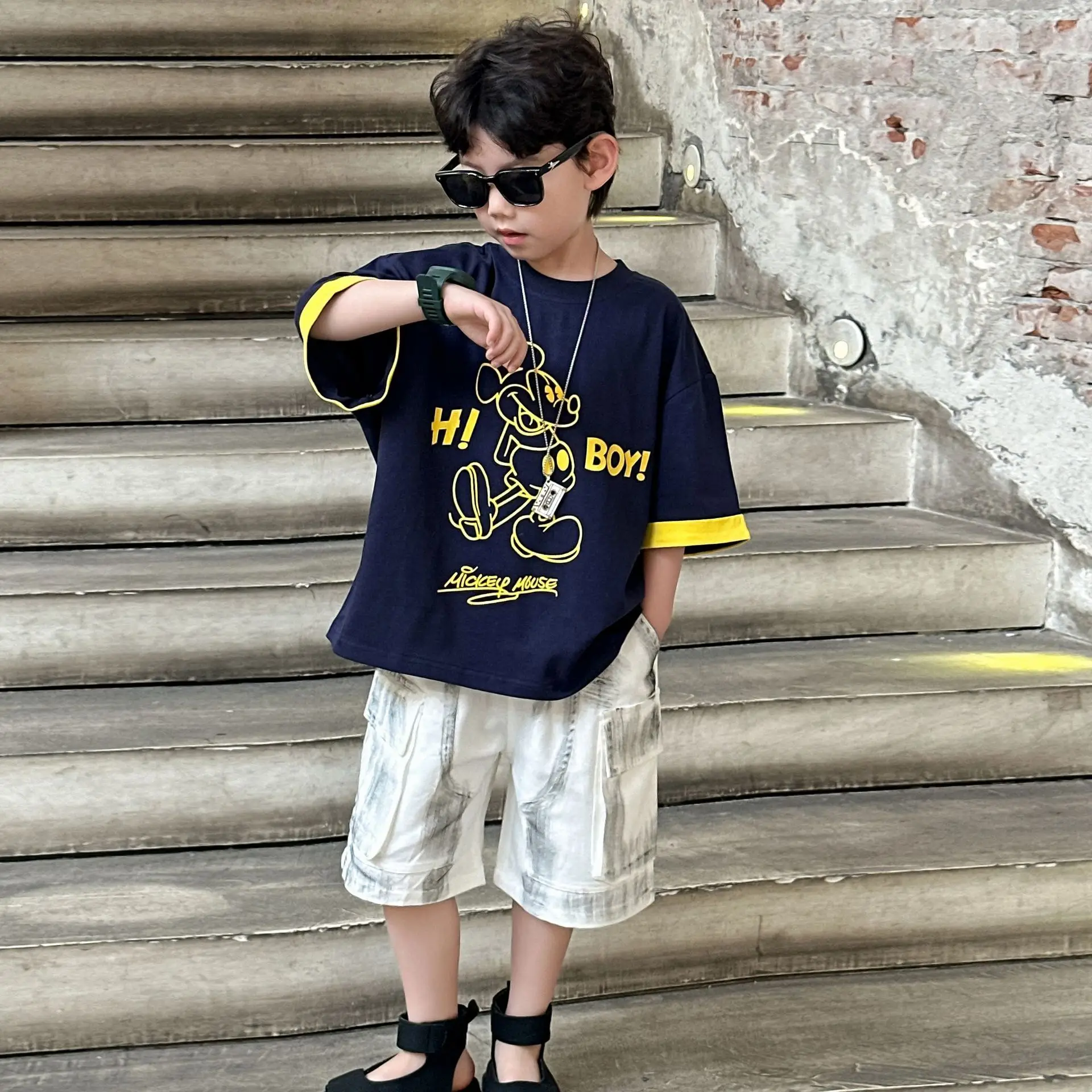 Boys Navy Hi Furry Bear T-Shirt Shorts Set — feature 12