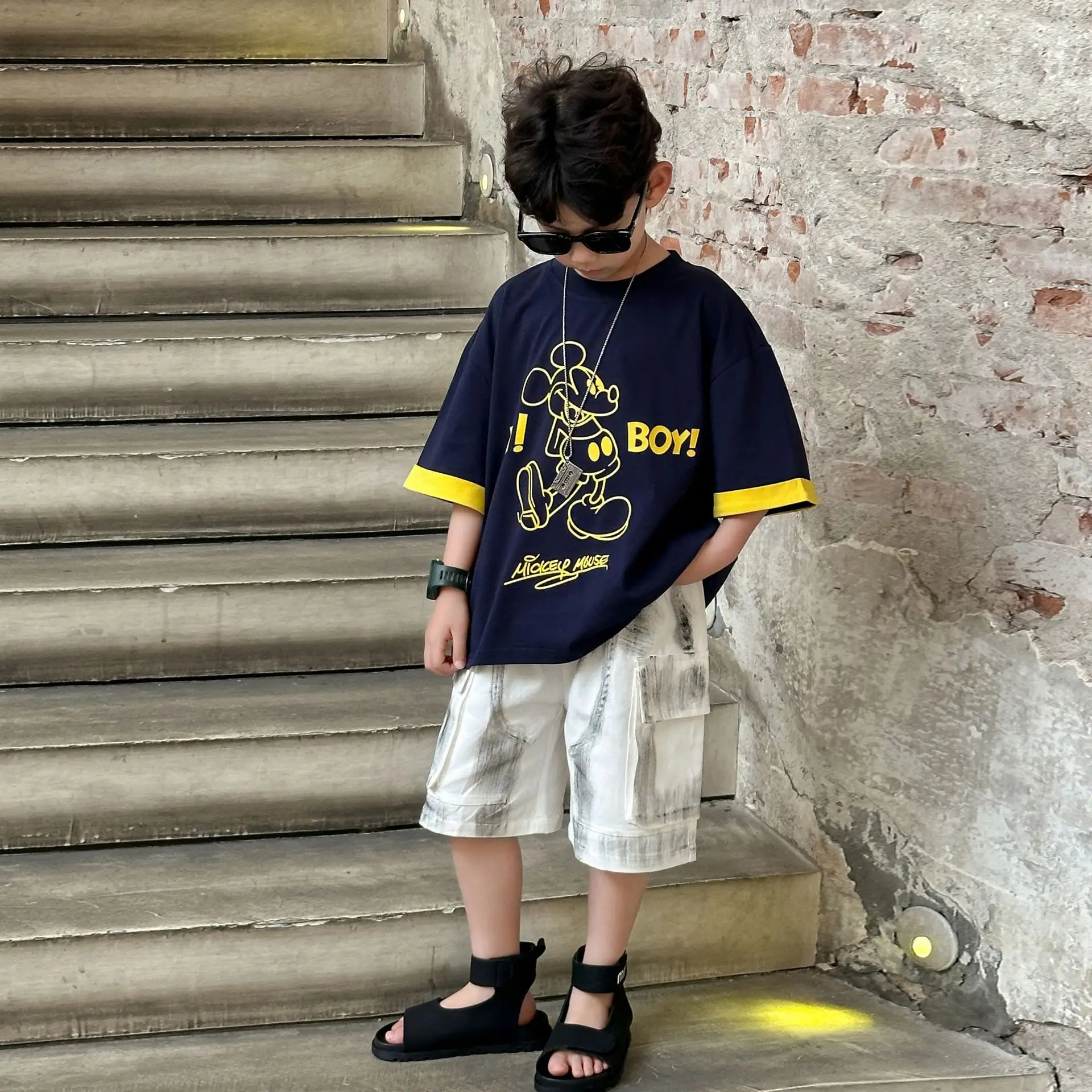 Boys Navy Hi Furry Bear T-Shirt Shorts Set — feature 13