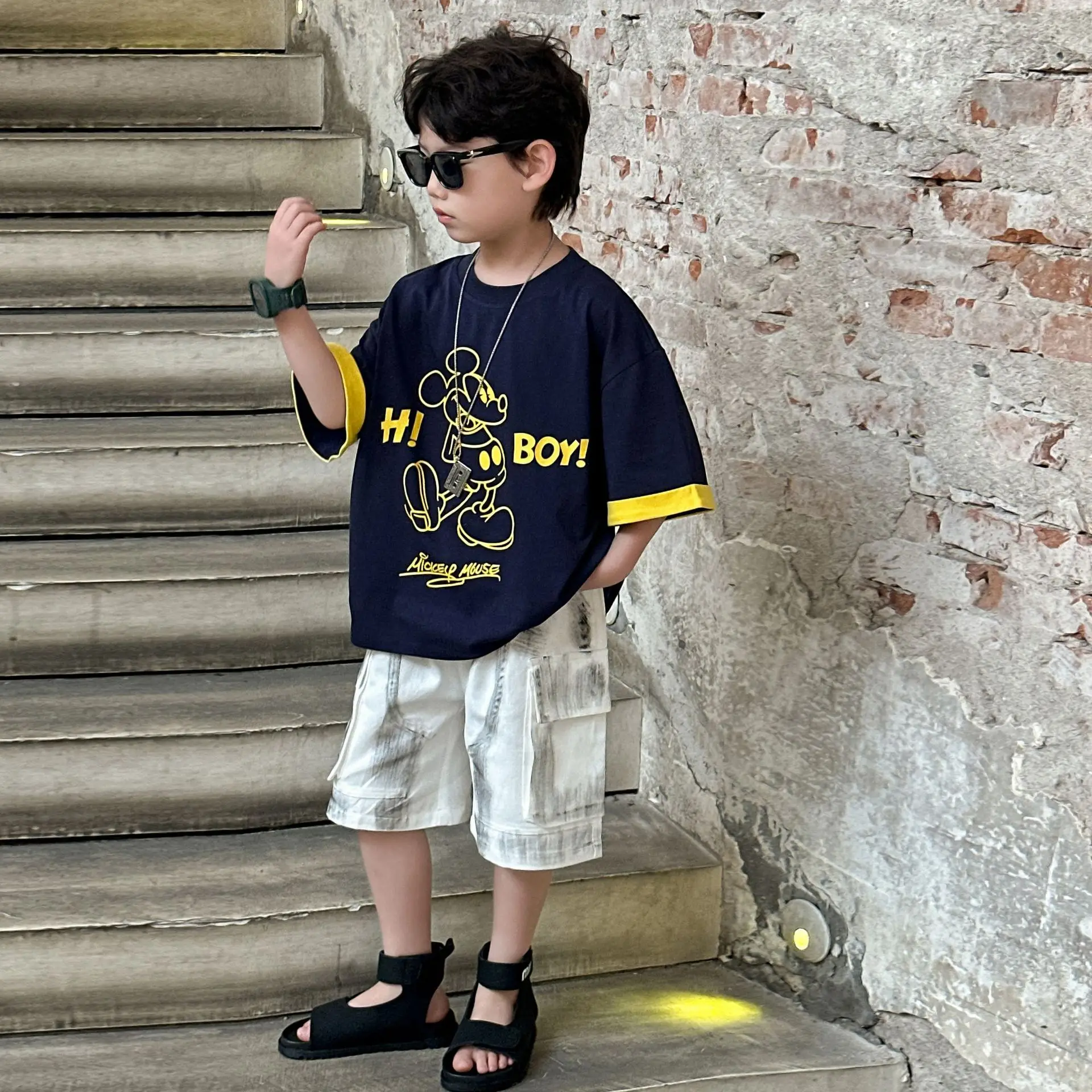 Boys Navy Hi Furry Bear T-Shirt Shorts Set — feature 14