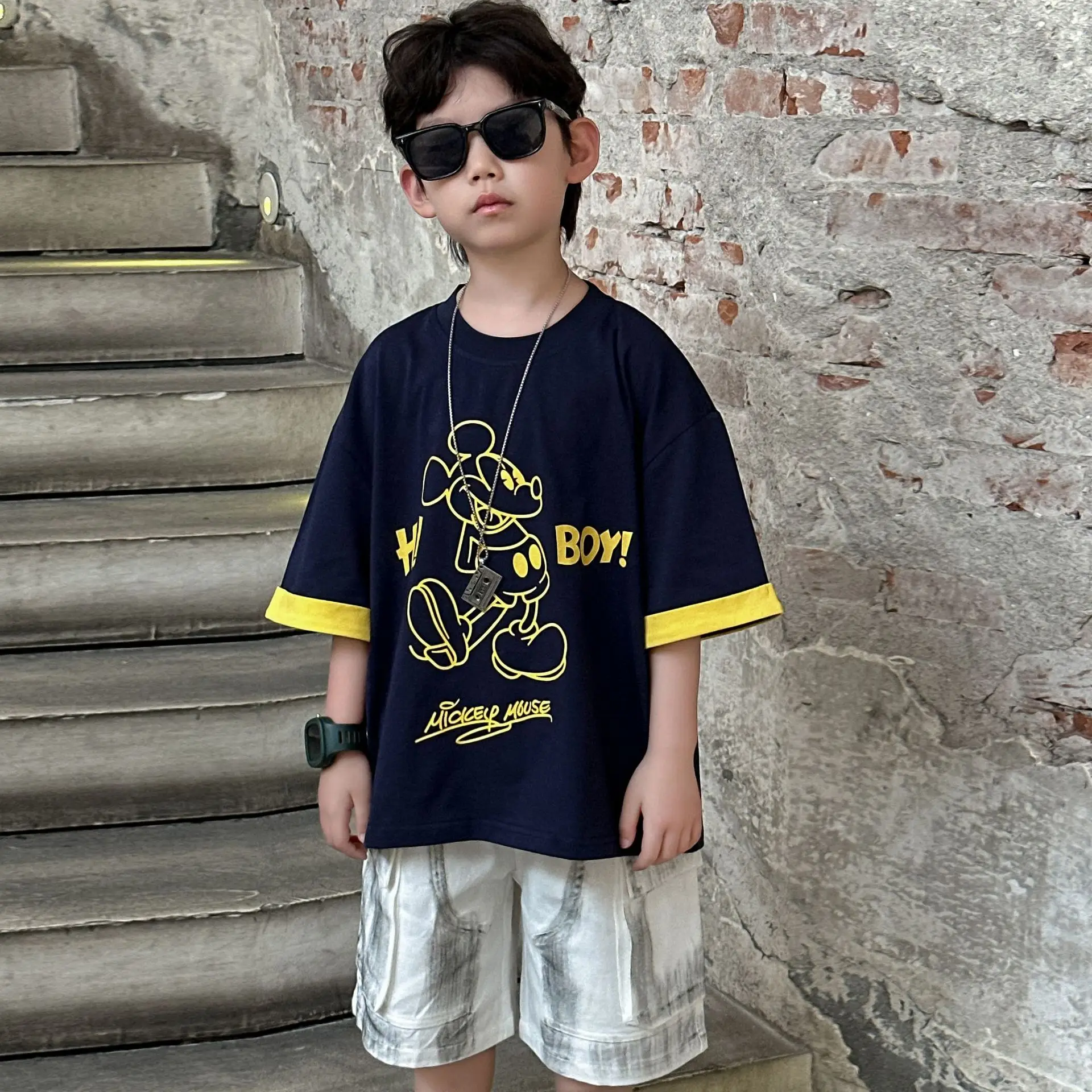 Boys Navy Hi Furry Bear T-Shirt Shorts Set — feature 15