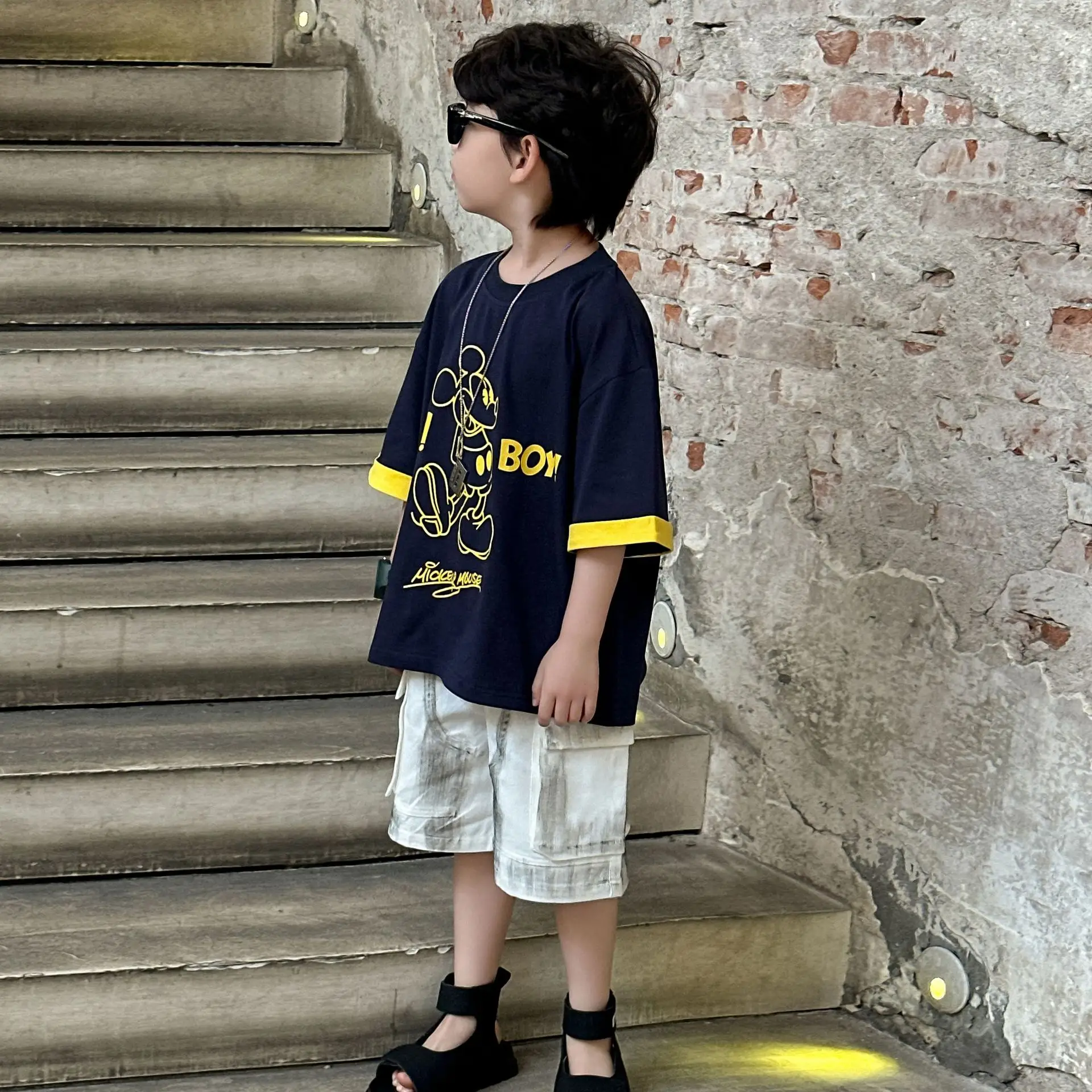 Boys Navy Hi Furry Bear T-Shirt Shorts Set — feature 16