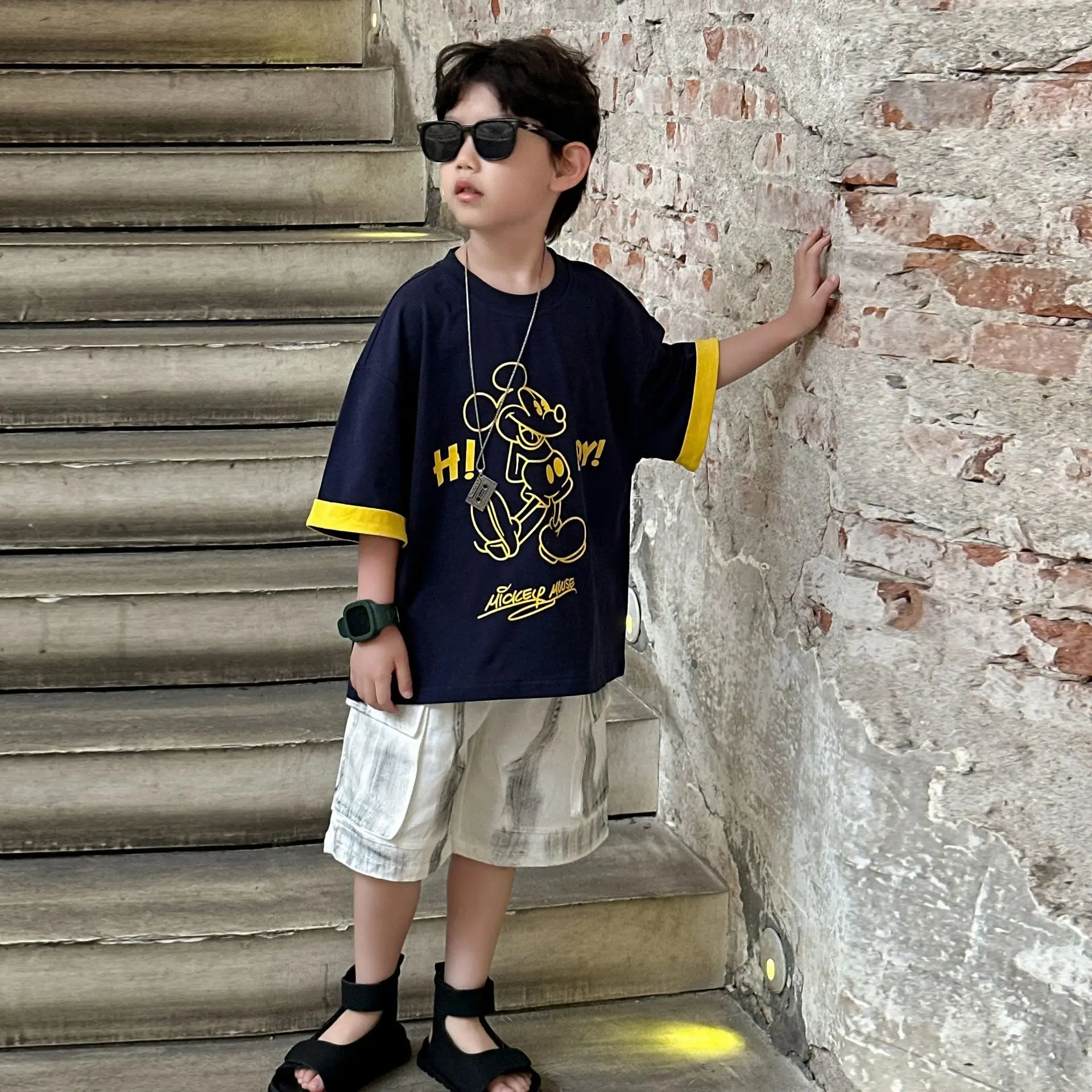 Boys Navy Hi Furry Bear T-Shirt Shorts Set — feature 17