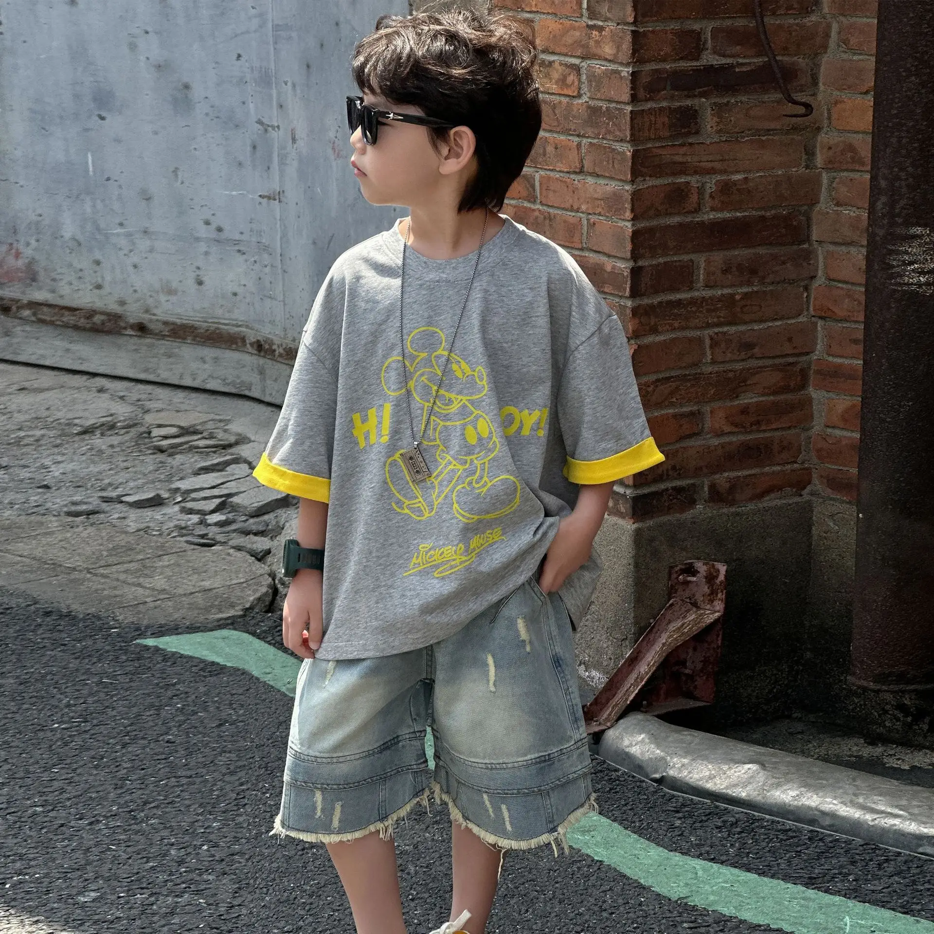 Boys Navy Hi Furry Bear T-Shirt Shorts Set — feature 19