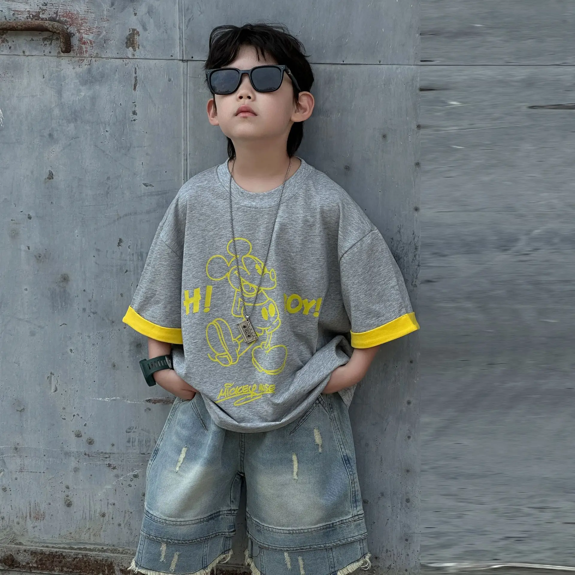 Boys Navy Hi Furry Bear T-Shirt Shorts Set — feature 21