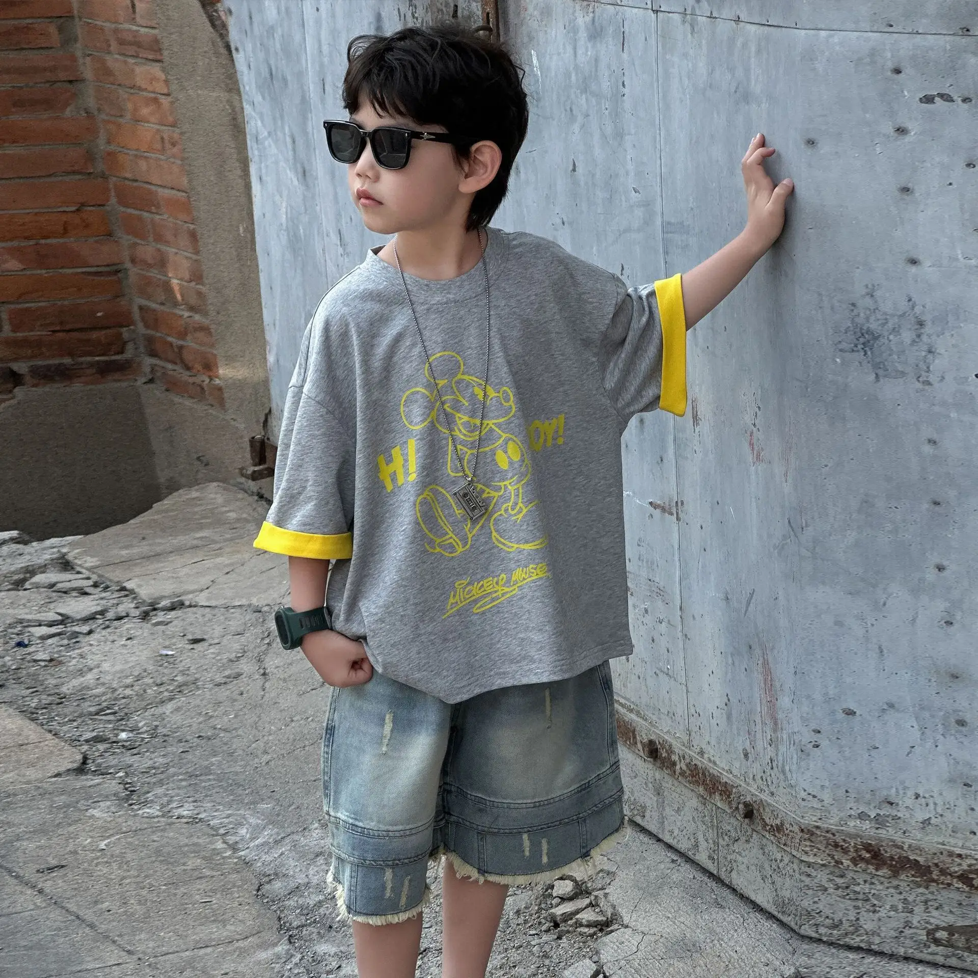 Boys Navy Hi Furry Bear T-Shirt Shorts Set — feature 22