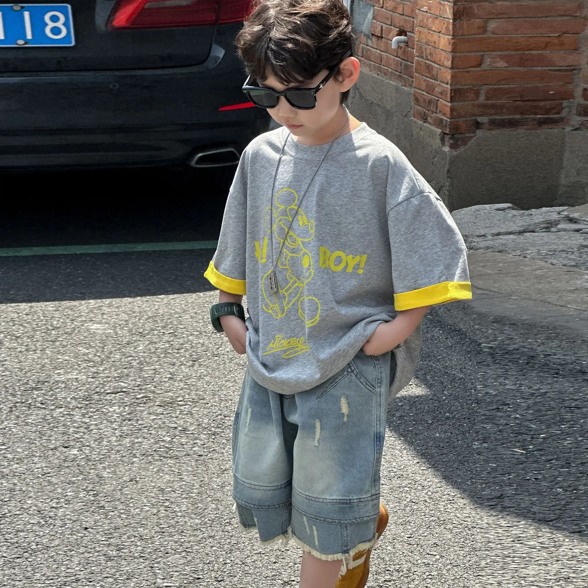 Boys Navy Hi Furry Bear T-Shirt Shorts Set — feature 23