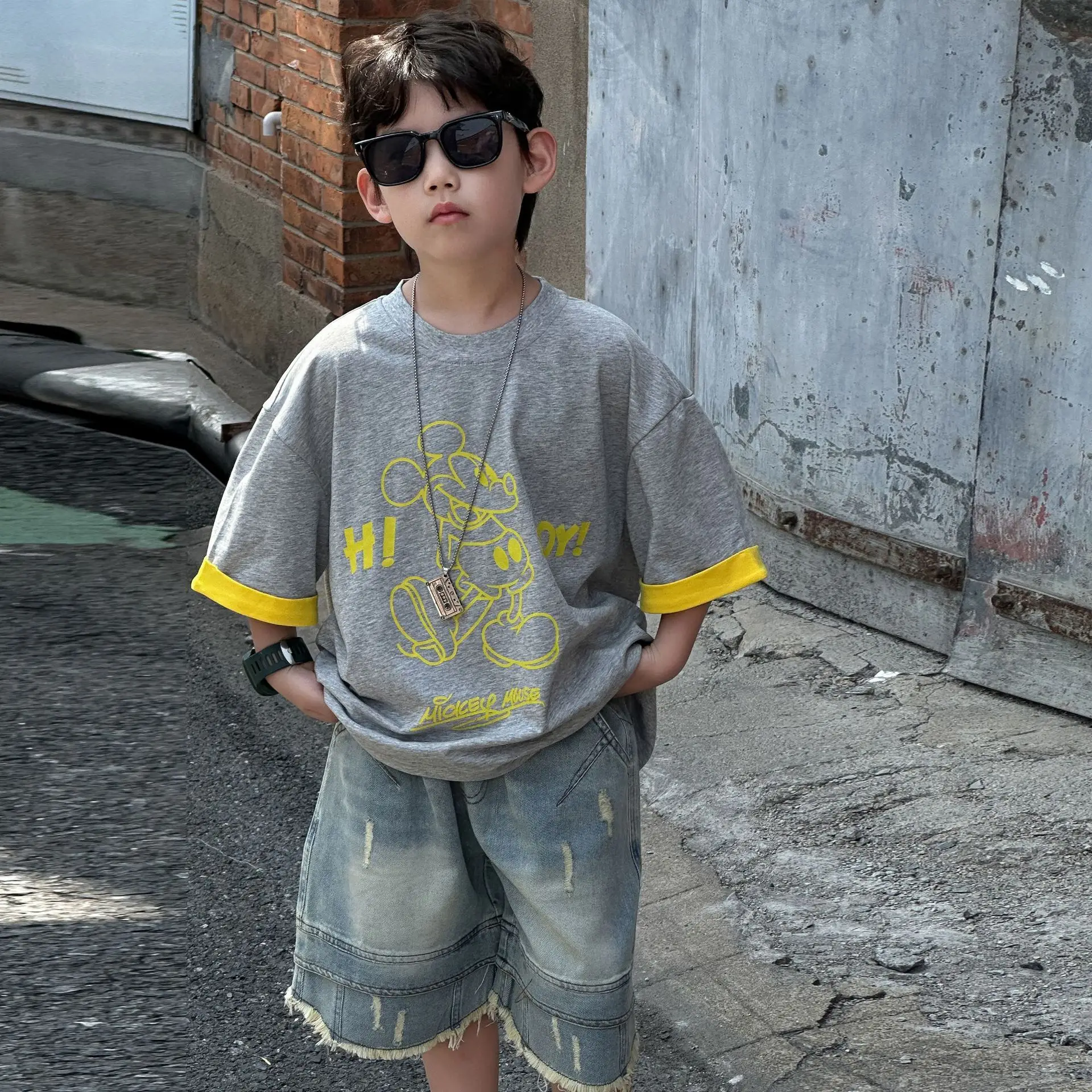 Boys Navy Hi Furry Bear T-Shirt Shorts Set — feature 3