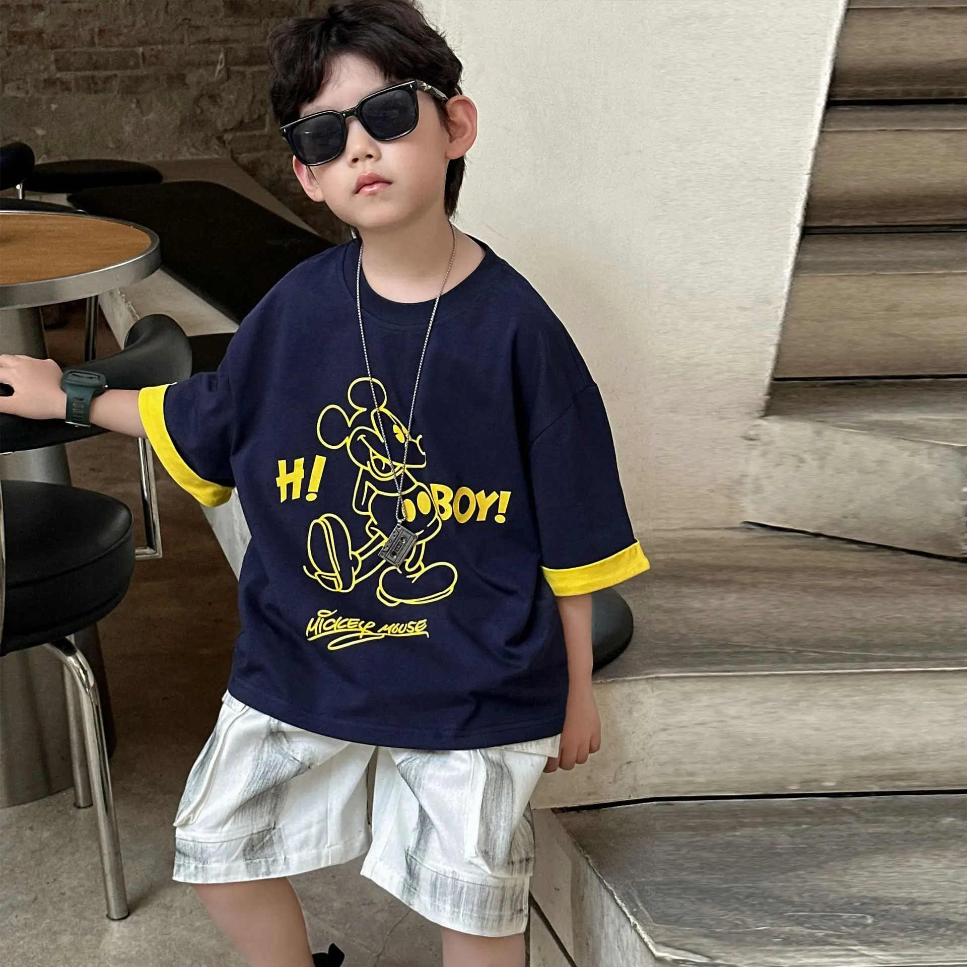 Boys Navy Hi Furry Bear T-Shirt Shorts Set — feature 9