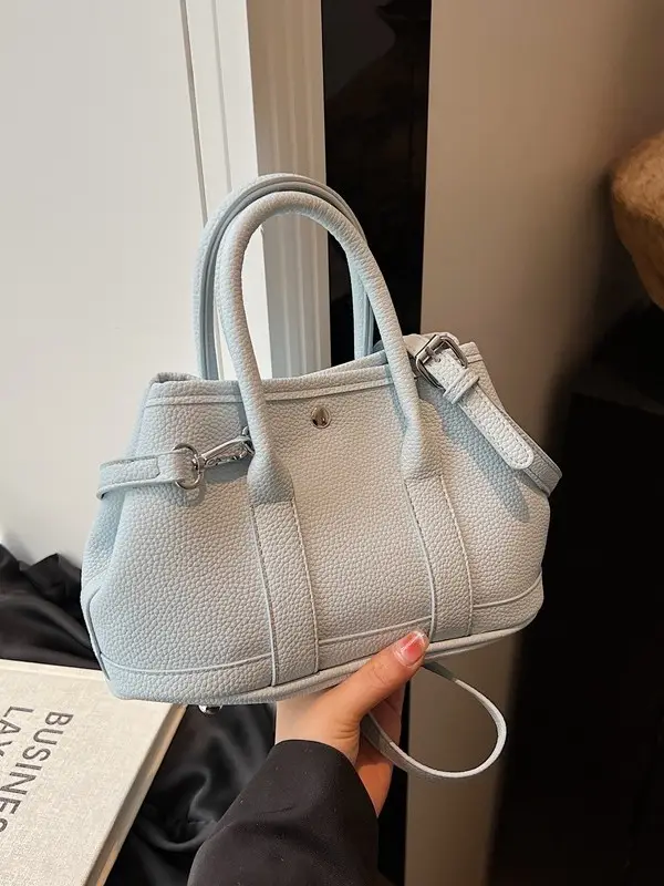 White Leather Hand-Carrying Bucket Bag for Women - Image 12