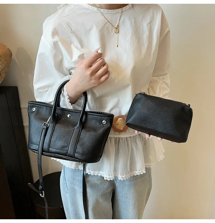 White Leather Hand-Carrying Bucket Bag for Women — feature 33