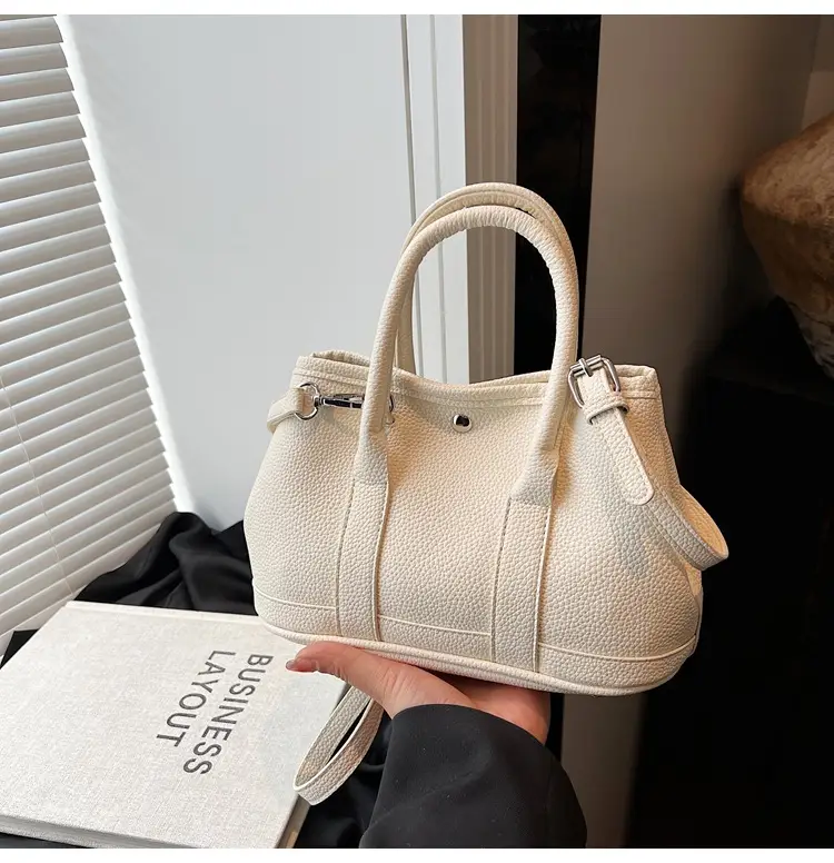 White Leather Hand-Carrying Bucket Bag for Women — feature 42