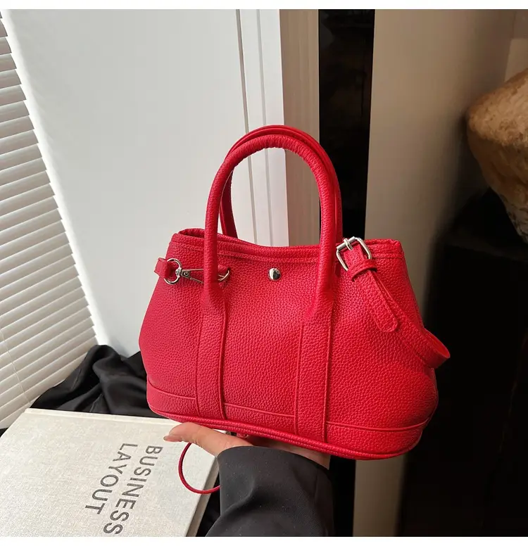 White Leather Hand-Carrying Bucket Bag for Women — feature 45