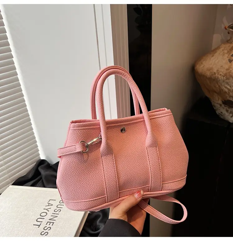 White Leather Hand-Carrying Bucket Bag for Women — feature 48