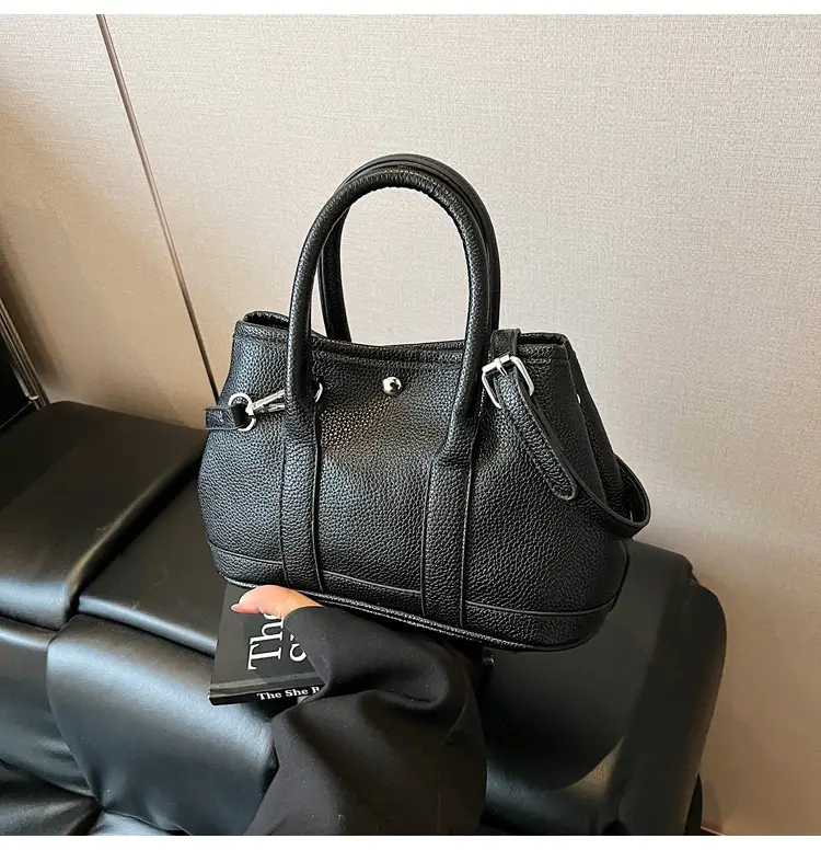 White Leather Hand-Carrying Bucket Bag for Women — feature 49