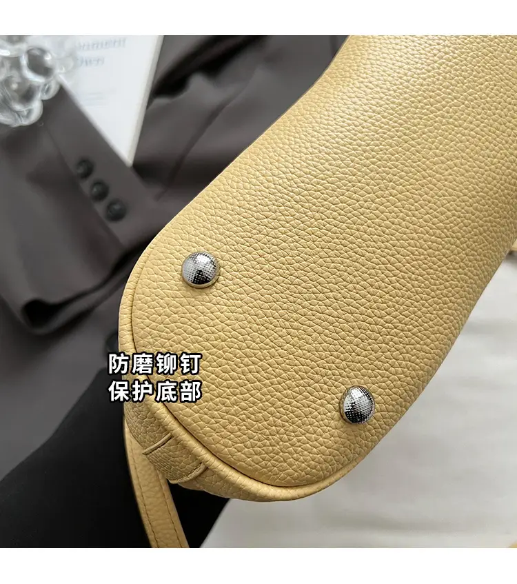 White Leather Hand-Carrying Bucket Bag for Women — feature 7