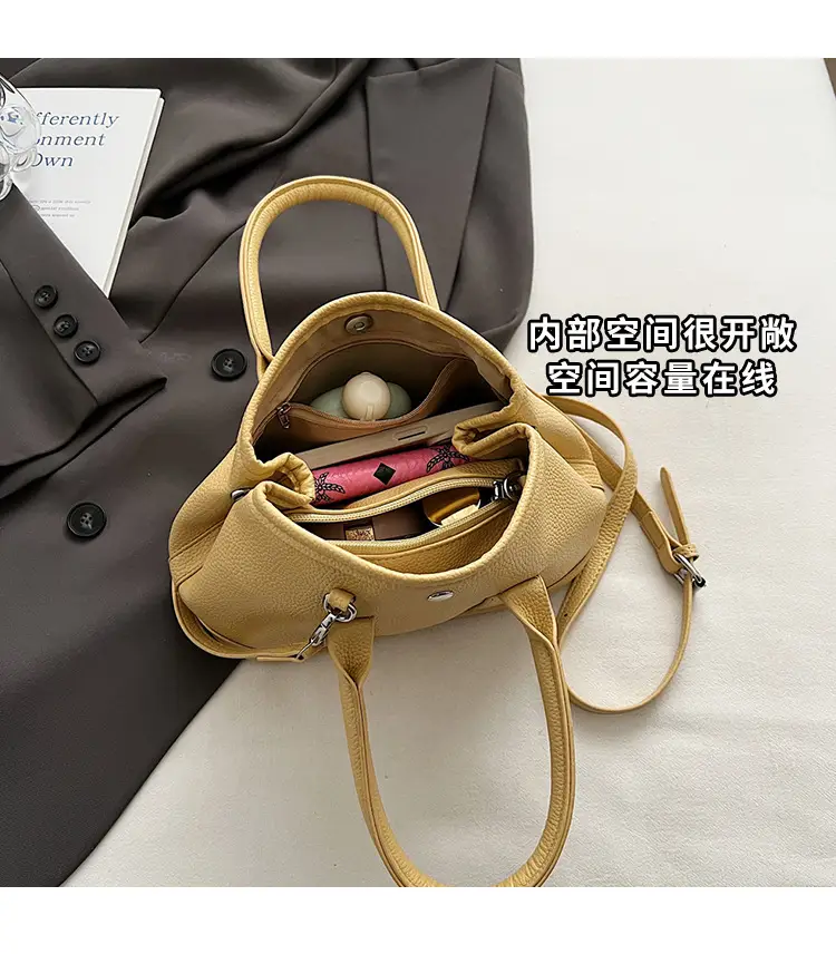 White Leather Hand-Carrying Bucket Bag for Women — feature 8