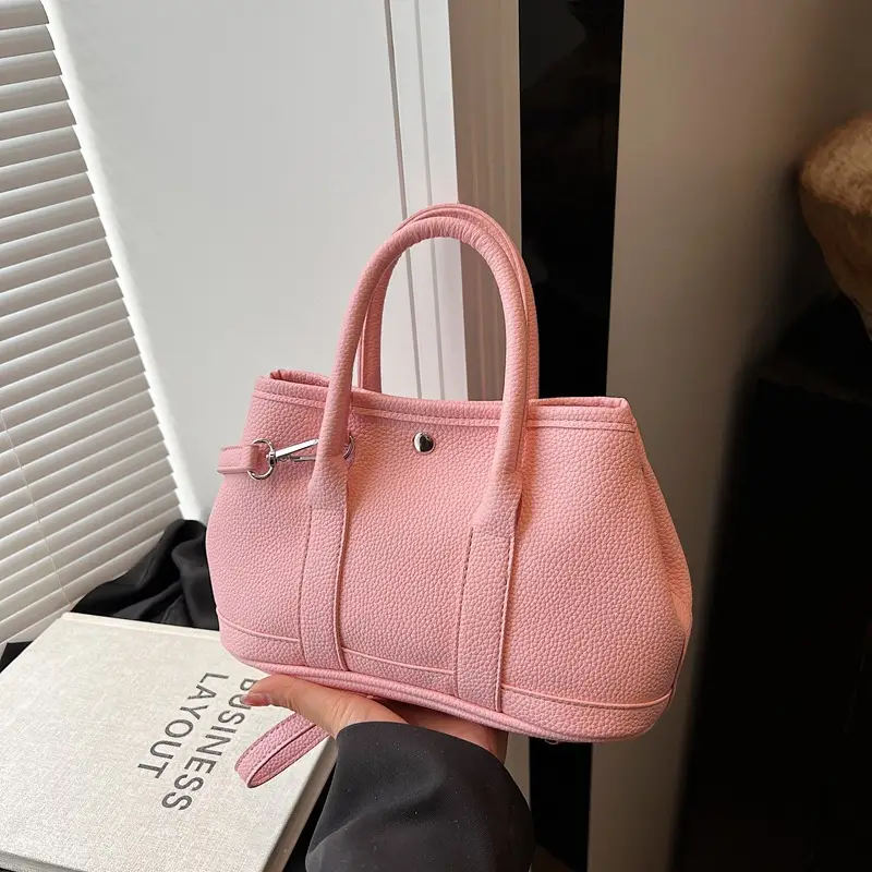 White Leather Hand-Carrying Bucket Bag for Women - Image 3