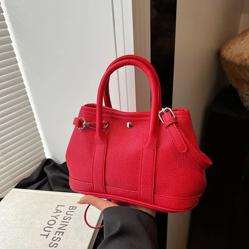 White Leather Hand-Carrying Bucket Bag for Women - Image 7