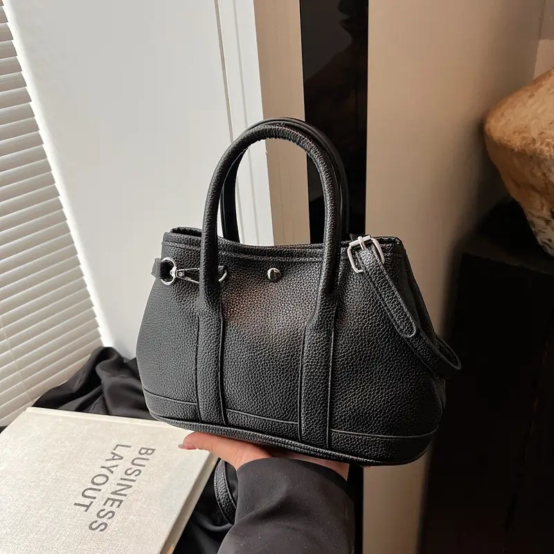 White Leather Hand-Carrying Bucket Bag for Women - Image 8