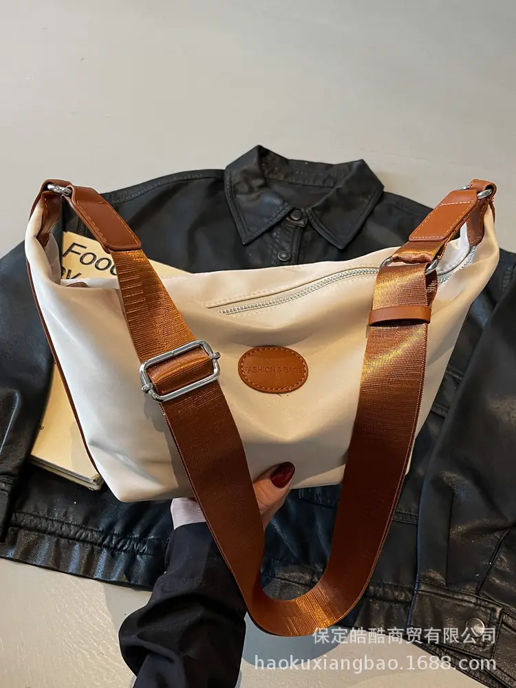 Women's Large Capacity Crossbody Bag White Leather Accents - Image 3