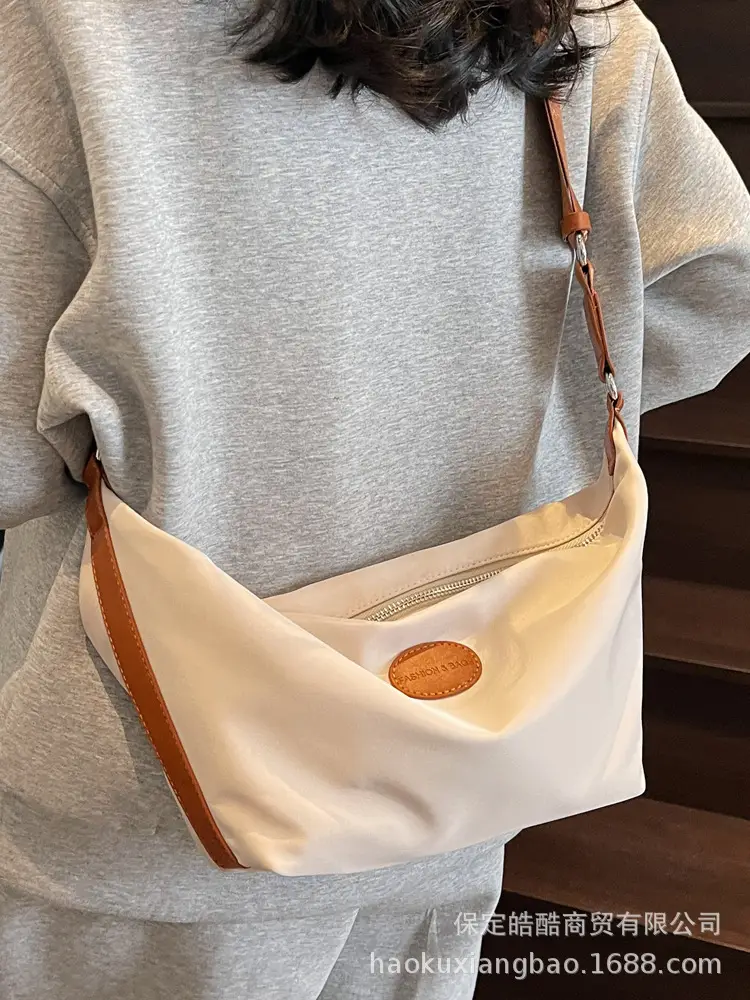 Women's Large Capacity Crossbody Bag White Leather Accents - Image 5