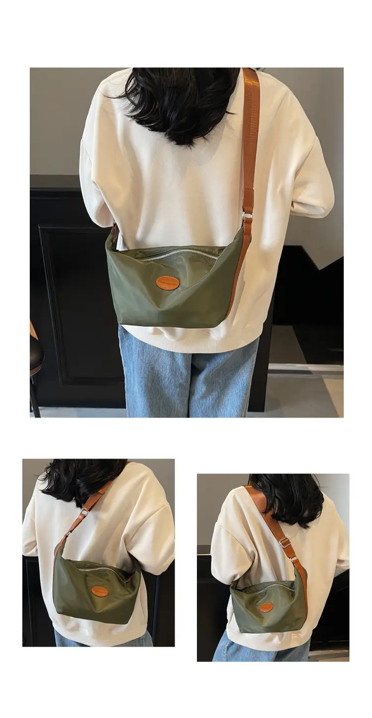 Women's Large Capacity Crossbody Bag White Leather Accents — feature 10