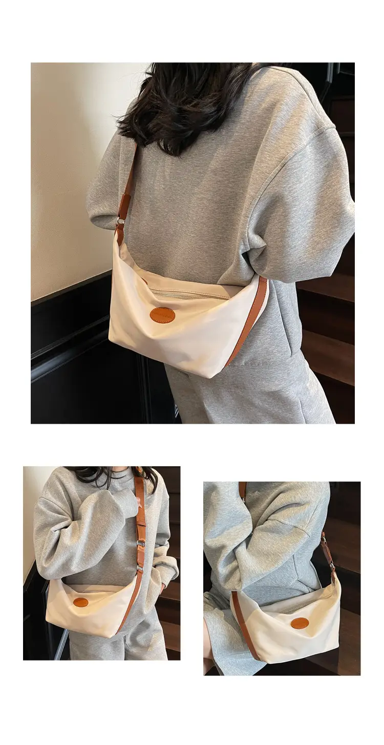 Women's Large Capacity Crossbody Bag White Leather Accents — feature 11