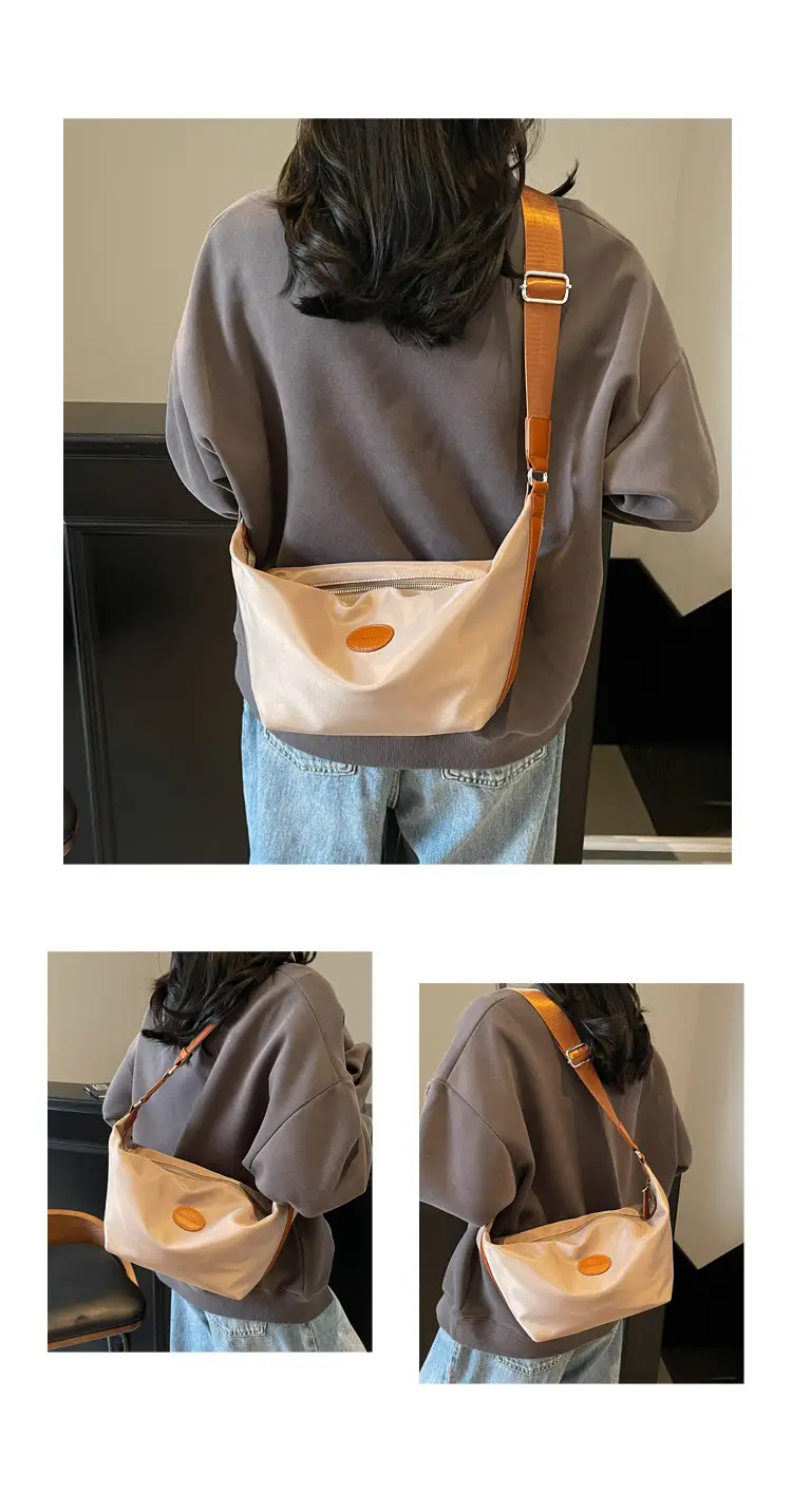 Women's Large Capacity Crossbody Bag White Leather Accents — feature 9