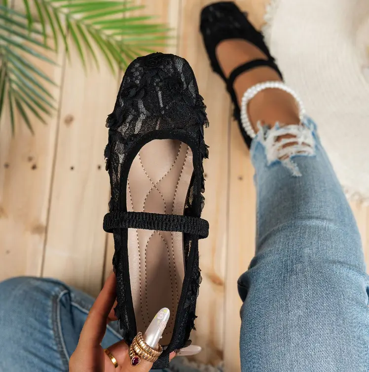 Mesh Breathable Women's Large Size Shoes 2025 Summer New Korean Style Casual Flats Outer Wear Soft Sole Sweet Style