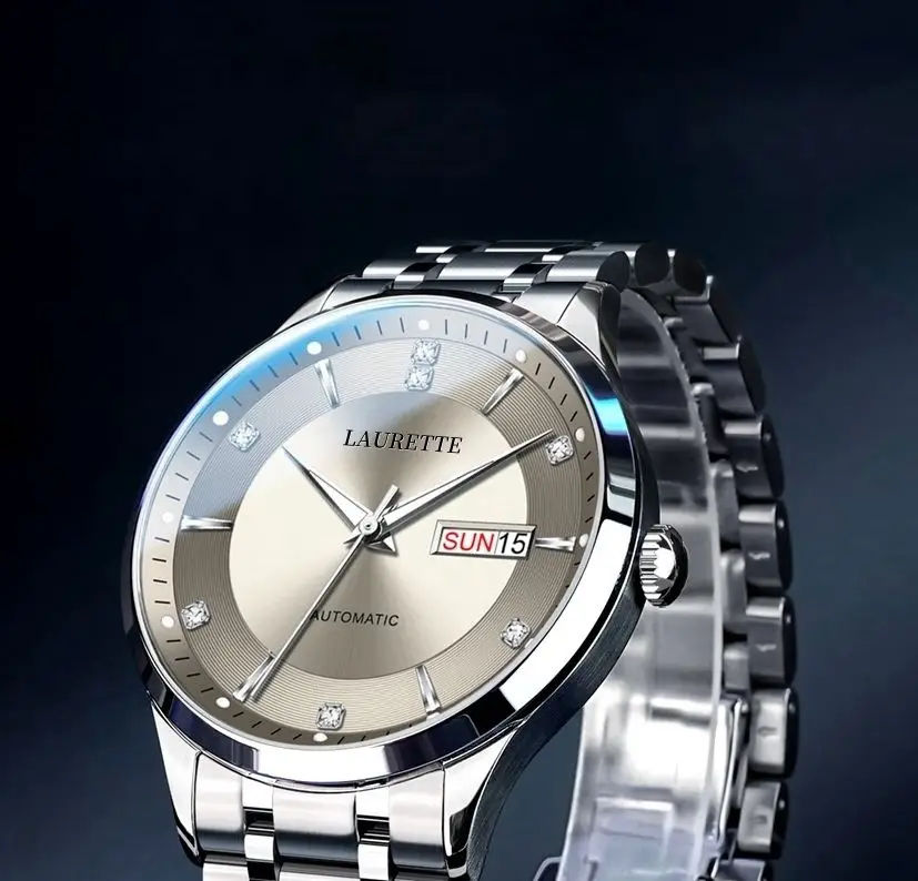 Laurette Men's Quartz Calendar Watch with Stainless Steel Band — feature 2