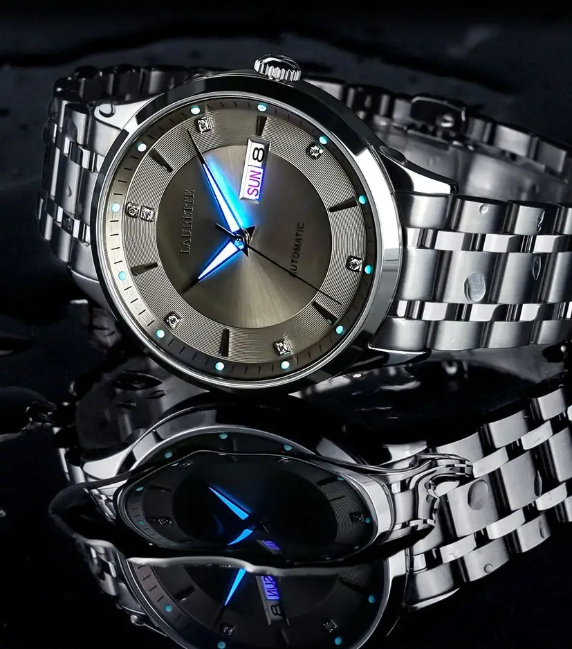 Laurette Men's Quartz Calendar Watch with Stainless Steel Band — feature 9