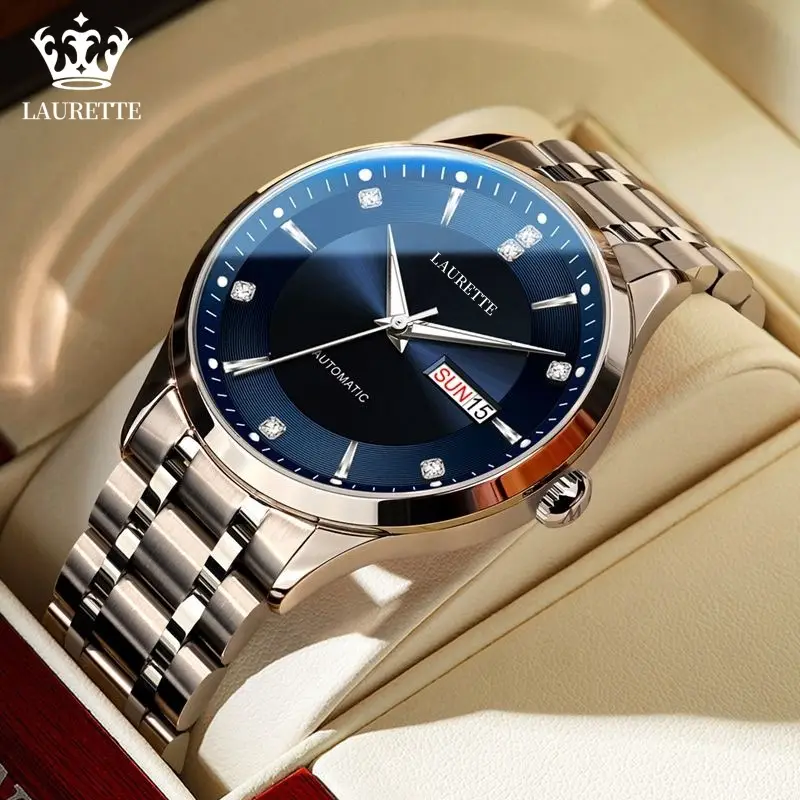 Laurette Men's Quartz Calendar Watch with Stainless Steel Band - Image 3