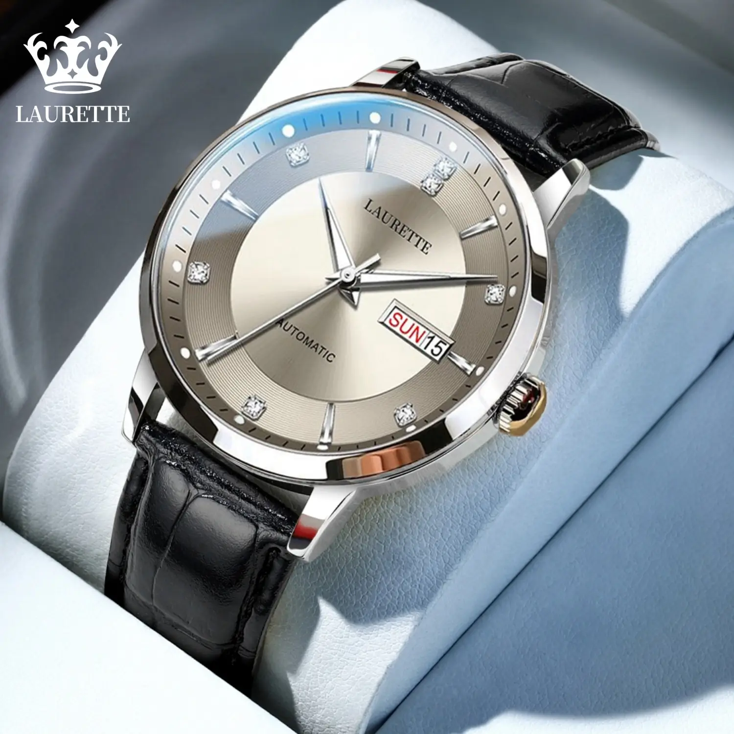 Laurette Men's Quartz Calendar Watch with Stainless Steel Band - Image 4