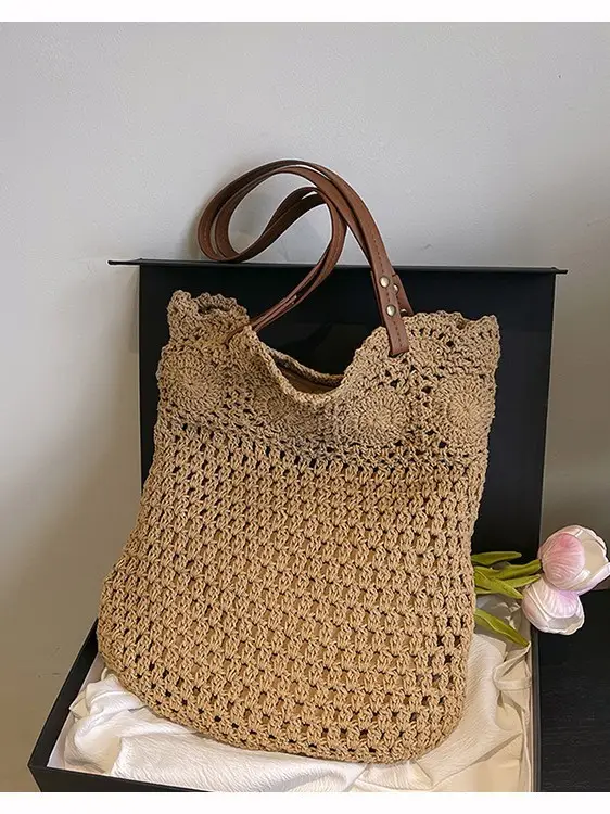 Women's Crossbody Bag with Hollow Design, White Woven, Large Capacity - Image 6