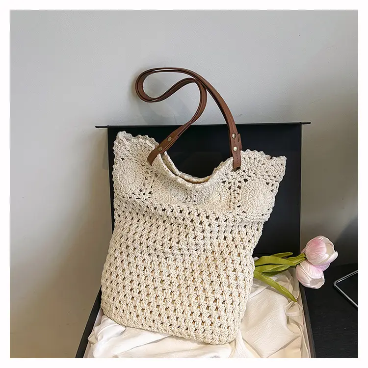 Women's Crossbody Bag with Hollow Design, White Woven, Large Capacity — feature 11