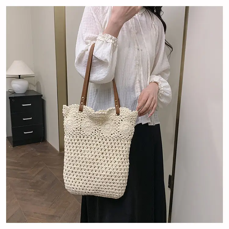 Women's Crossbody Bag with Hollow Design, White Woven, Large Capacity — feature 18