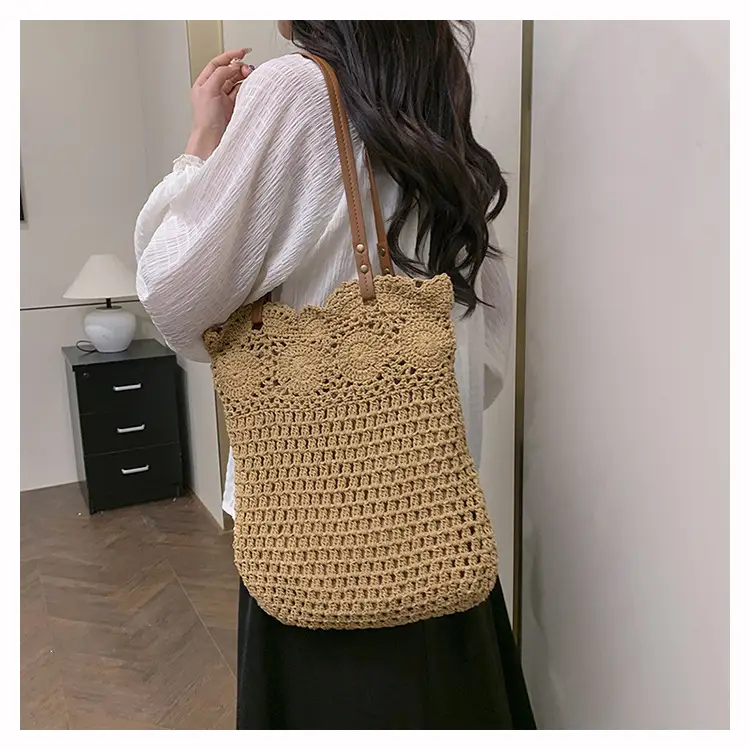 Women's Crossbody Bag with Hollow Design, White Woven, Large Capacity — feature 19