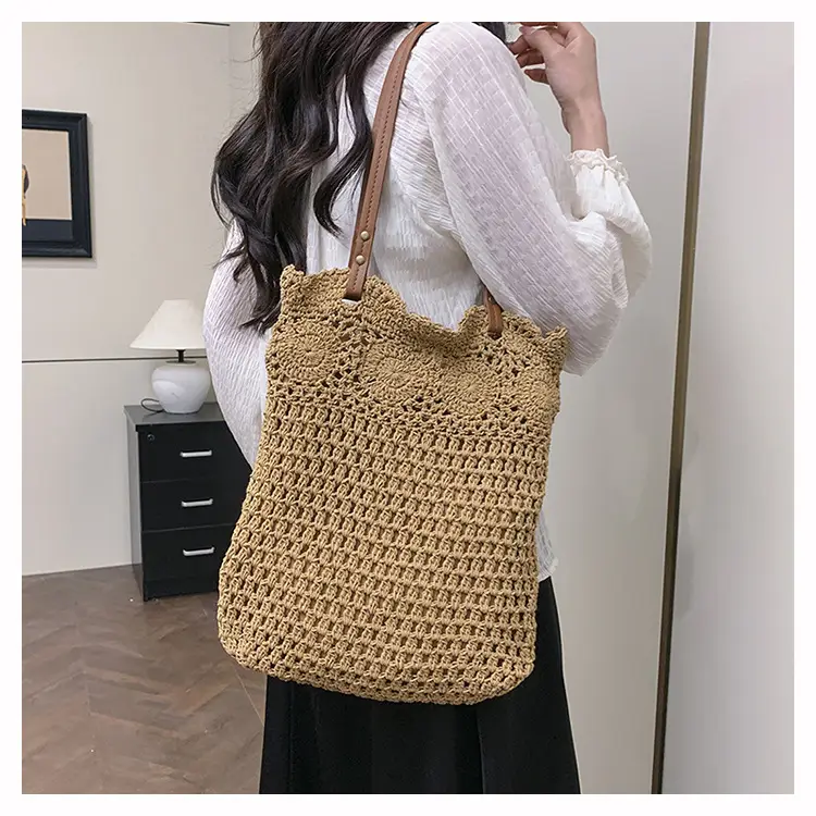 Women's Crossbody Bag with Hollow Design, White Woven, Large Capacity — feature 21