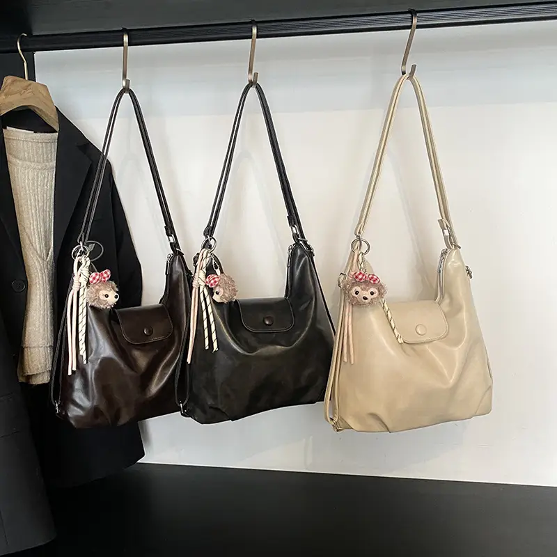 Women's Retro Brown Shoulder Bag with Keychain - Image 10