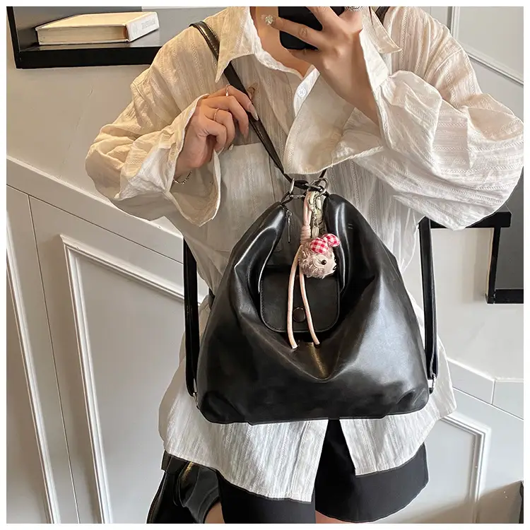 Women's Retro Brown Shoulder Bag with Keychain — feature 15