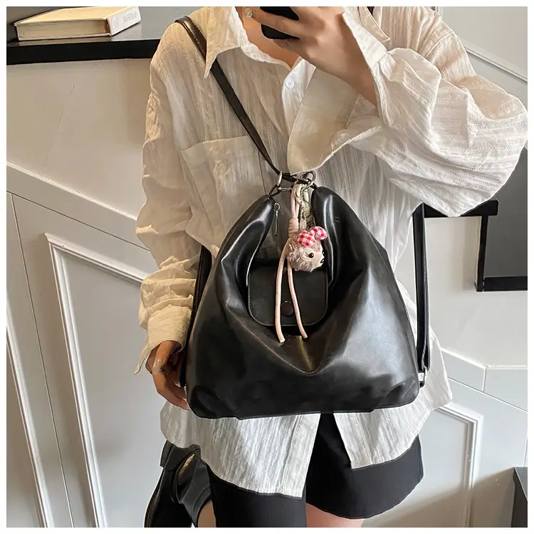 Women's Retro Brown Shoulder Bag with Keychain — feature 16